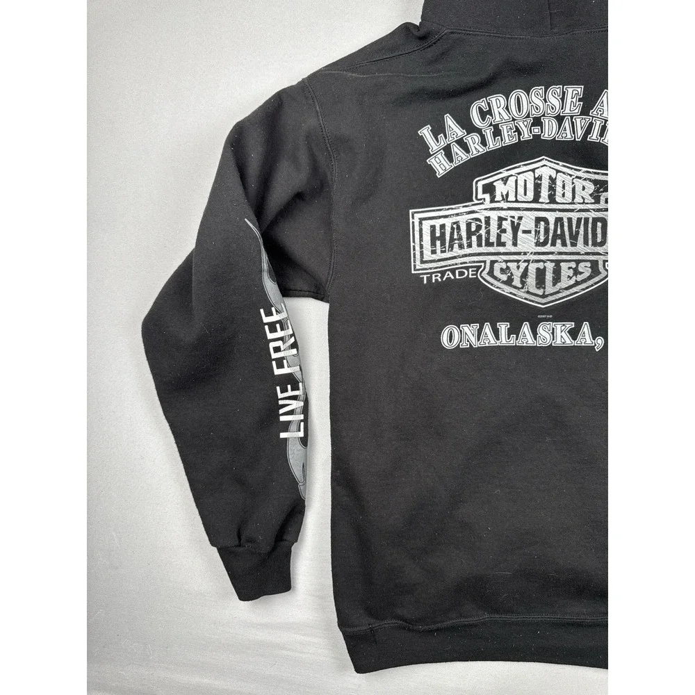 Harley Davidson Flames Hoodie Small Black Live Free Ride Free Onalaska WI